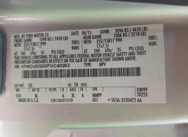 1FMCU0GX0FUC40263 2015 2015 Ford Escape- SE 9