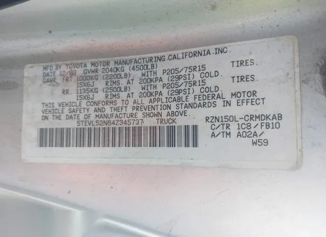 5TEVL52N84Z345737 2004 2004 Toyota Tacoma 9