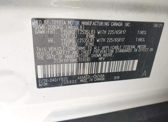 2T3H1RFV9MC159285 2021 2021 Toyota RAV4- LE 9