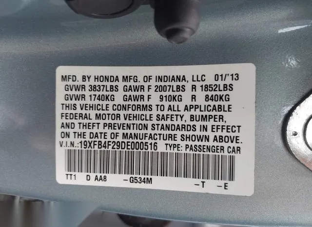 19XFB4F29DE000516 2013 2013 Honda Civic- Hybrid 9