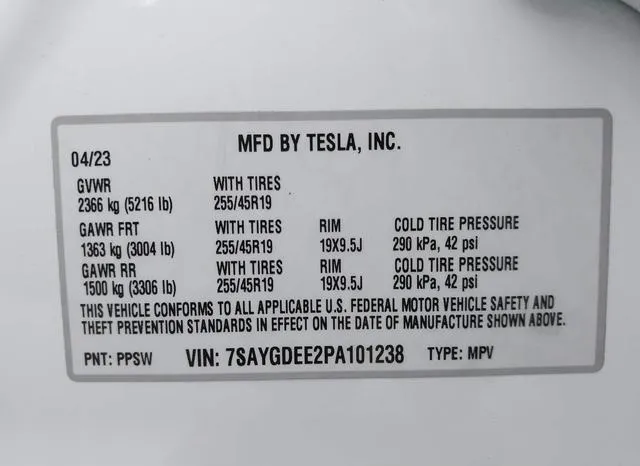 7SAYGDEE2PA101238 2023 2023 Tesla Model Y- Awd/Long Range D 9