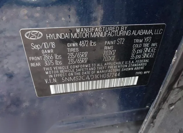 5NMS2CAD1KH037244 2019 2019 Hyundai Santa Fe- SE 9