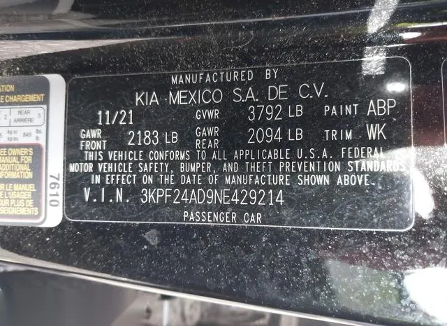 3KPF24AD9NE429214 2022 2022 KIA Forte- Lxs 9