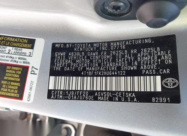 4T1BF1FK2HU644122 2017 2017 Toyota Camry- SE 9