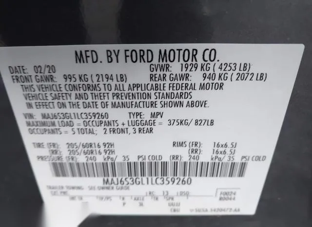 MAJ6S3GL1LC359260 2020 2020 Ford Ecosport- SE 9