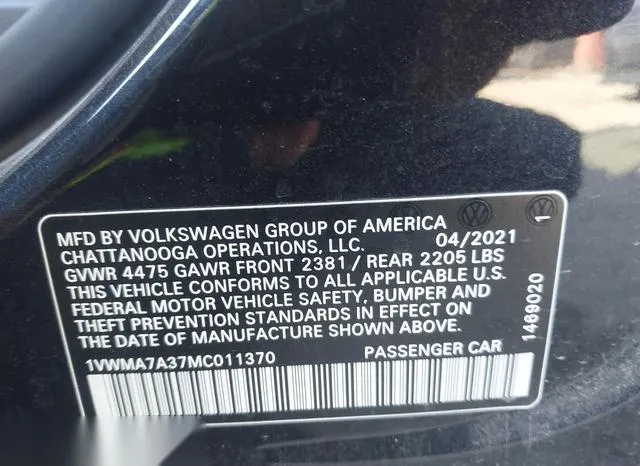 1VWMA7A37MC011370 2021 2021 Volkswagen Passat- 2-0T R-Line 9