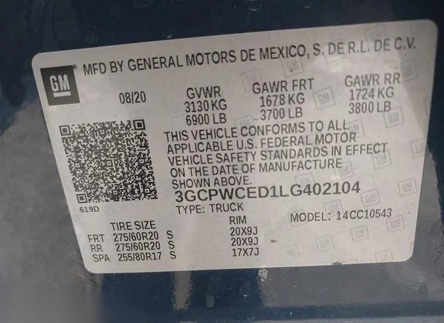 3GCPWCED1LG402104 2020 2020 Chevrolet Silverado 1500- 2Wd 9