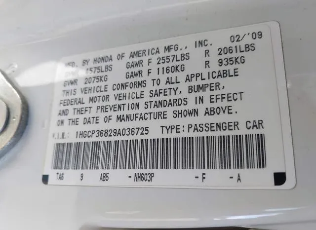 1HGCP36829A036725 2009 2009 Honda Accord- 3-5 Ex-L 9