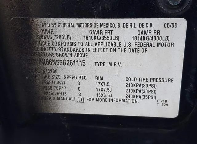 3GYFK66N55G261115 2005 2005 Cadillac Escalade- Esv Standard 9