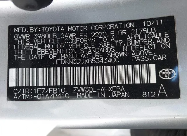 JTDKN3DUXB5343400 2011 2011 Toyota Prius- Three 9