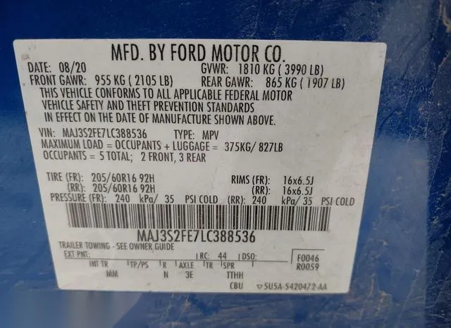 MAJ3S2FE7LC388536 2020 2020 Ford Ecosport- S 9