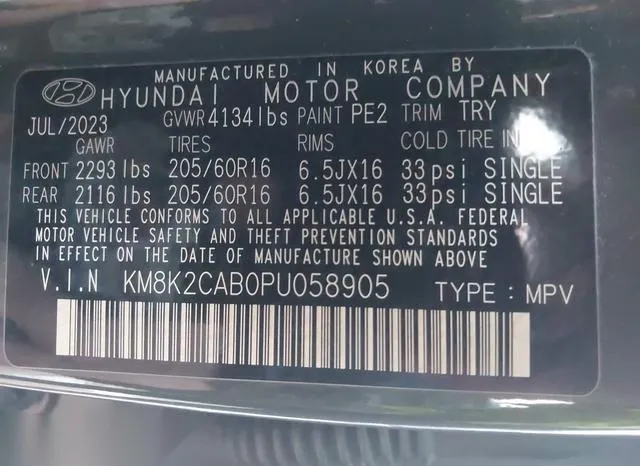 KM8K2CAB0PU058905 2023 2023 Hyundai Kona- SE 9