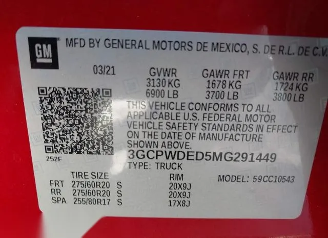 3GCPWDED5MG291449 2021 2021 Chevrolet Silverado 1500- 2Wd 9