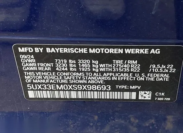 5UX33EM0XS9X98693 2025 2025 BMW X7- M60I 9