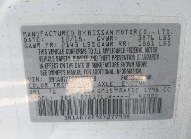 3N1AB7AP9KY277938 2019 2019 Nissan Sentra- SV 9