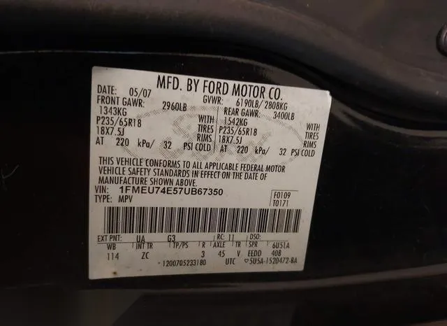 1FMEU74E57UB67350 2007 2007 Ford Explorer- Eddie Bauer 9