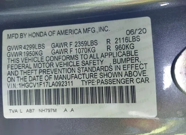 1HGCV1F17LA092311 2020 2020 Honda Accord- LX 9