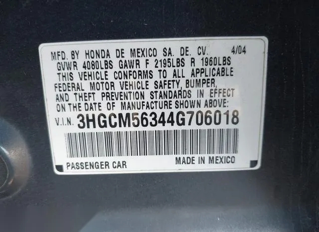 3HGCM56344G706018 2004 2004 Honda Accord- 2-4 LX 9