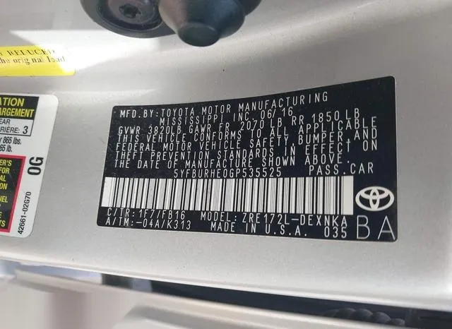 5YFBURHE0GP535525 2016 2016 Toyota Corolla- LE 9