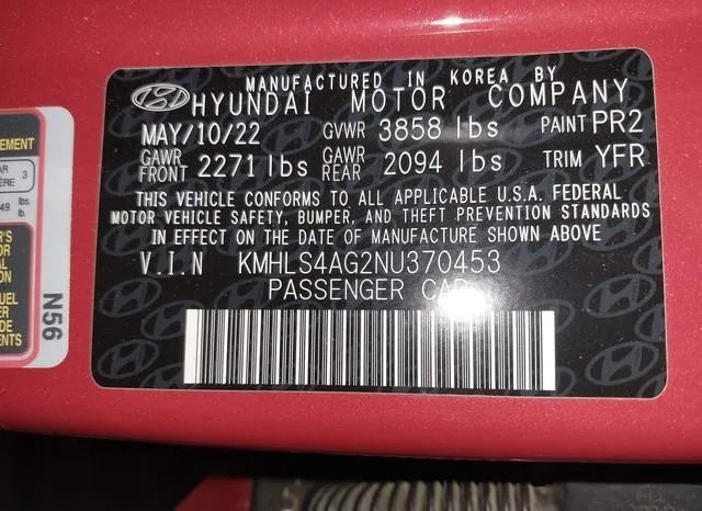 KMHLS4AG2NU370453 2022 2022 Hyundai Elantra- Sel 9