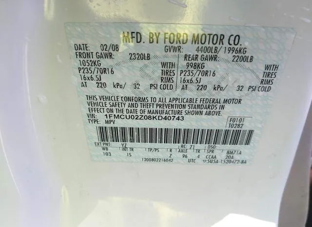 1FMCU02Z08KD40743 2008 2008 Ford Escape- Xls/Xls Manual 9