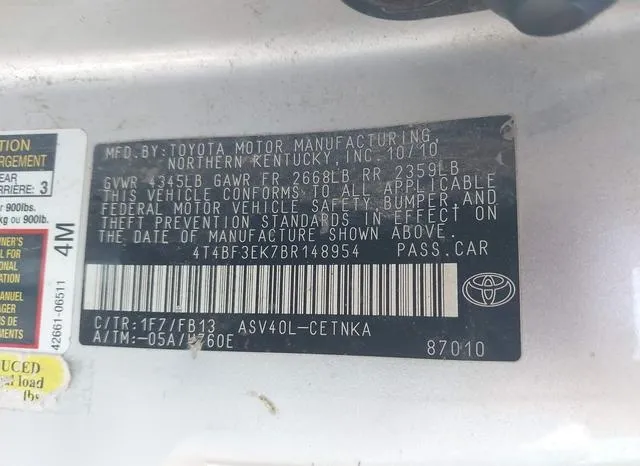 4T4BF3EK7BR148954 2011 2011 Toyota Camry- LE 9