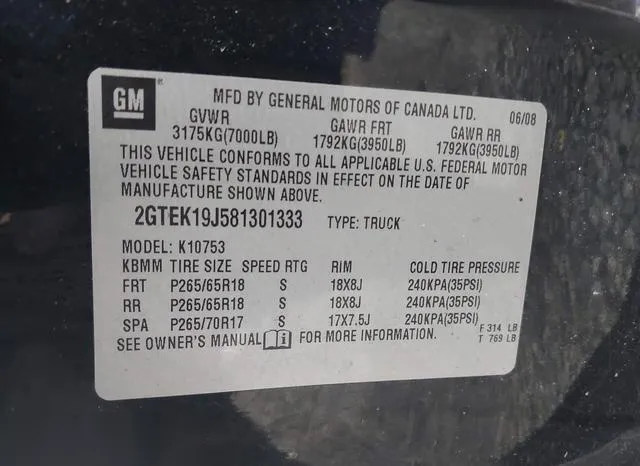 2GTEK19J581301333 2008 2008 GMC Sierra- 1500 Slt 9