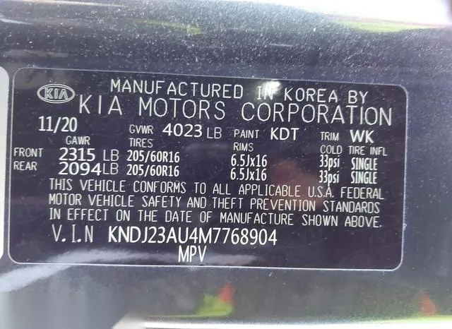 KNDJ23AU4M7768904 2021 2021 KIA Soul- S 9