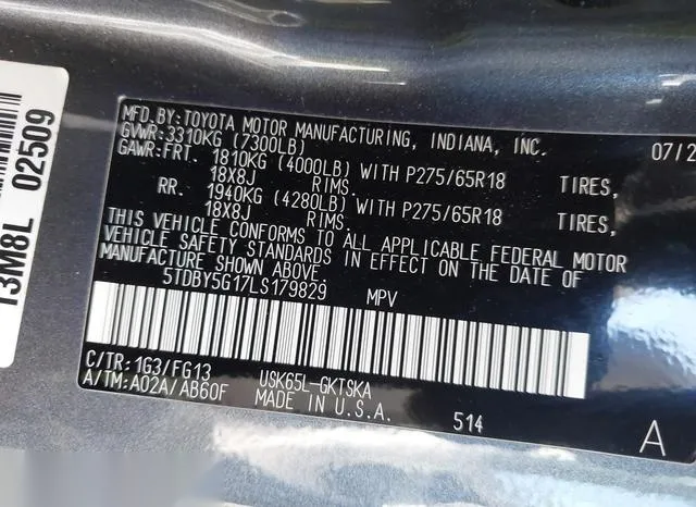 5TDBY5G17LS179829 2020 2020 Toyota Sequoia- SR5 9