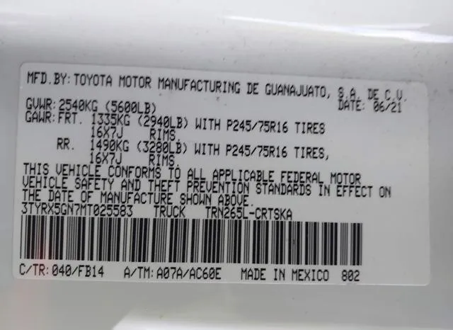 3TYRX5GN7MT025583 2021 2021 Toyota Tacoma- SR 9