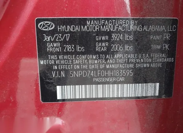 5NPD74LF0HH183595 2017 2017 Hyundai Elantra- SE 9