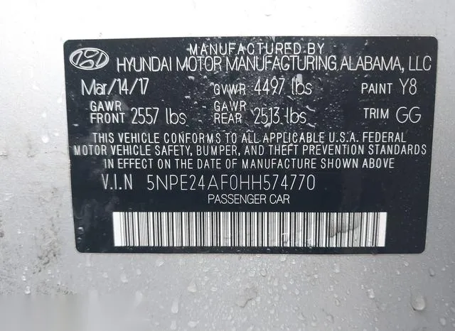 5NPE24AF0HH574770 2017 2017 Hyundai Sonata 9