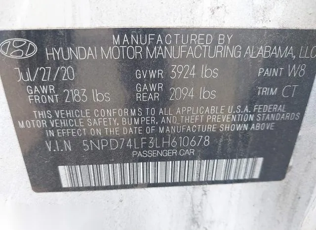 5NPD74LF3LH610678 2020 2020 Hyundai Elantra- SE 9