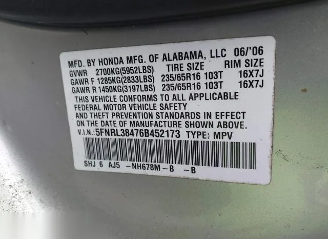 5FNRL38476B452173 2006 2006 Honda Odyssey- EX 9