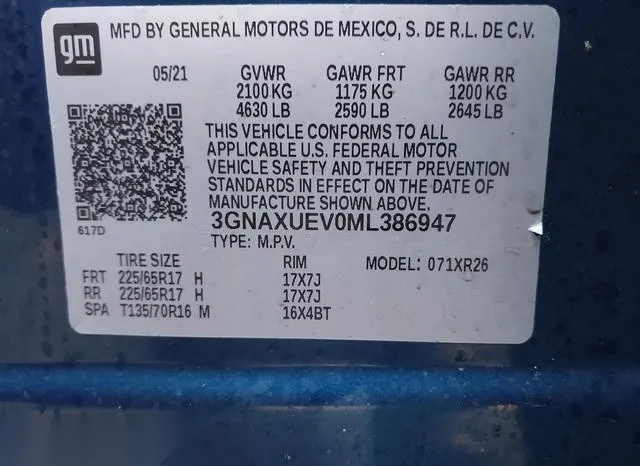 3GNAXUEV0ML386947 2021 2021 Chevrolet Equinox- Awd Lt 9