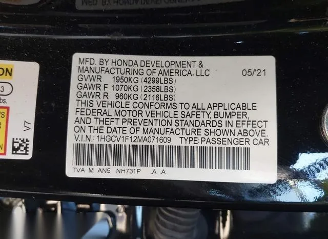 1HGCV1F12MA071609 2021 2021 Honda Accord- LX 9