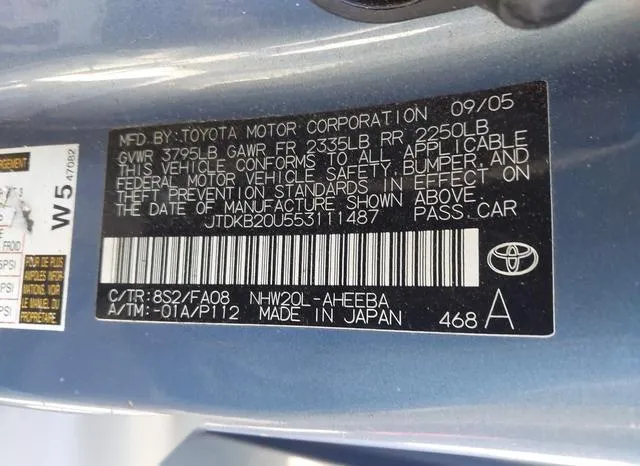 JTDKB20U553111487 2005 2005 Toyota Prius 9