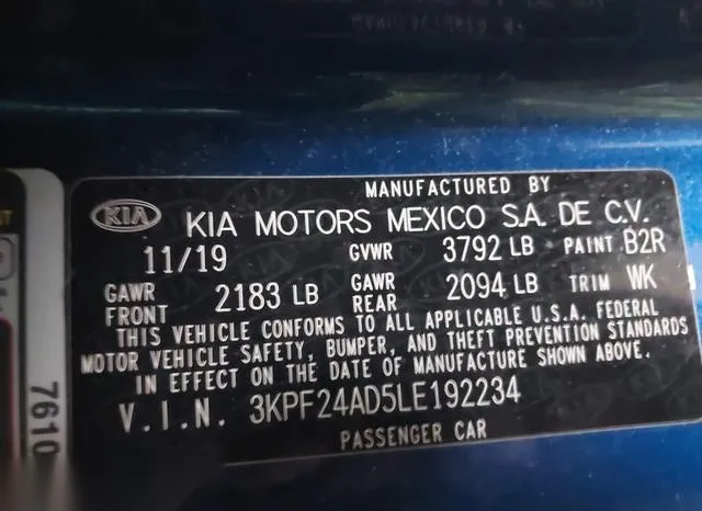 3KPF24AD5LE192234 2020 2020 KIA Forte- Lxs 9