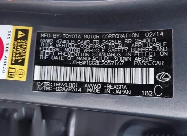 JTHBW1GG8E2057167 2014 2014 Lexus ES- 300H 9