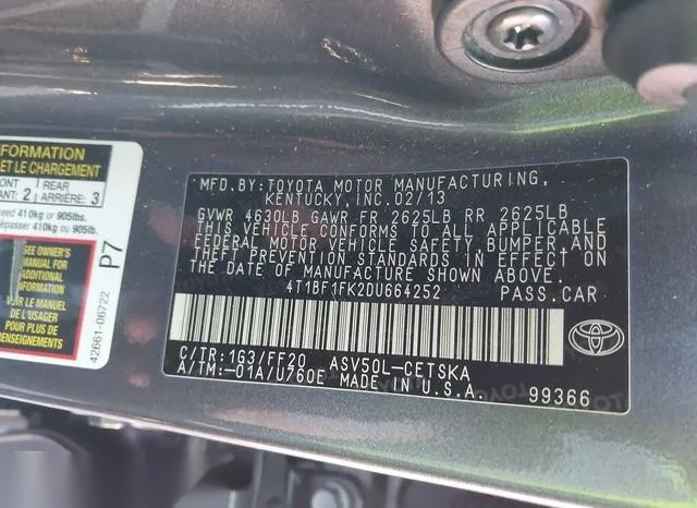 4T1BF1FK2DU664252 2013 2013 Toyota Camry- SE 9