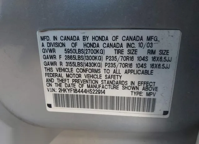 2HKYF18444H522914 2004 2004 Honda Pilot- EX 9