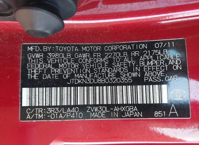 JTDKN3DU8B0320355 2011 2011 Toyota Prius- Four 9