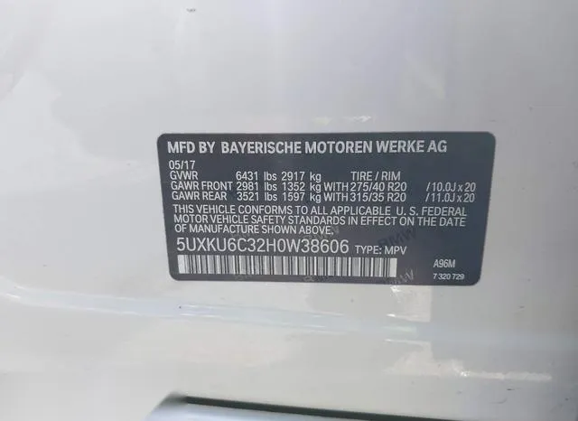 5UXKU6C32H0W38606 2017 2017 BMW X6- Xdrive50I 9