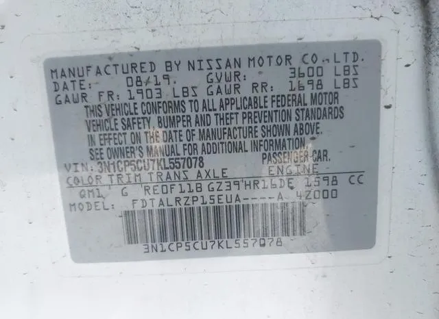 3N1CP5CU7KL557078 2019 2019 Nissan Kicks- S 9