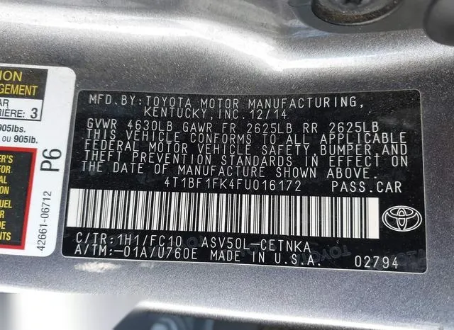 4T1BF1FK4FU016172 2015 2015 Toyota Camry- LE 9