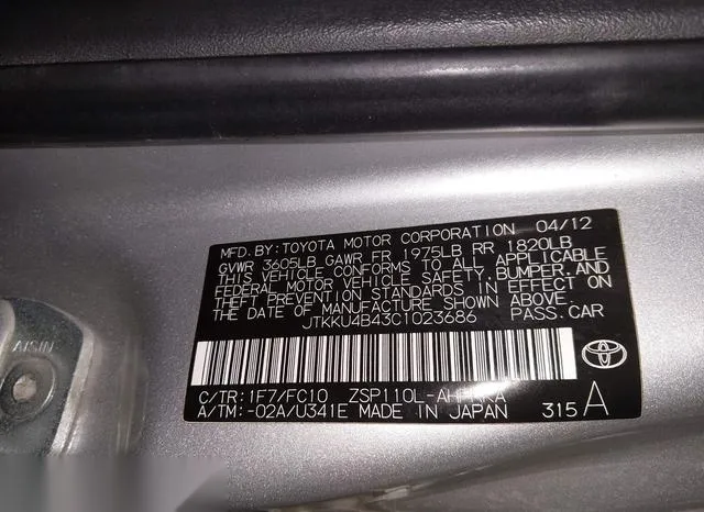 JTKKU4B43C1023686 2012 2012 Scion XD 9