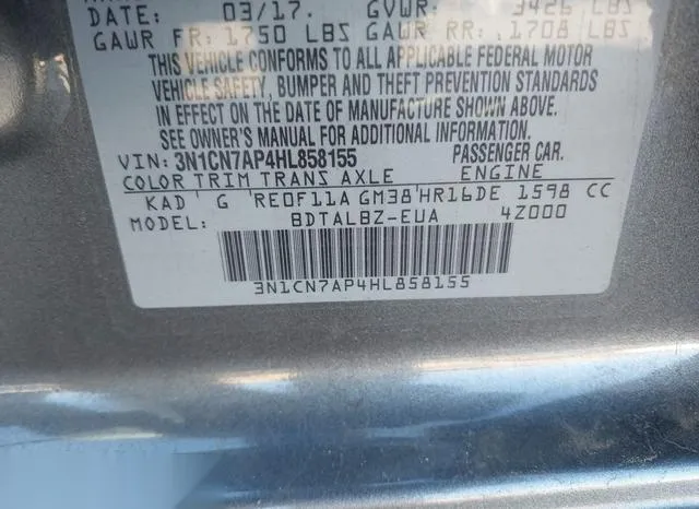 3N1CN7AP4HL858155 2017 2017 Nissan Versa- 1-6 SV 9