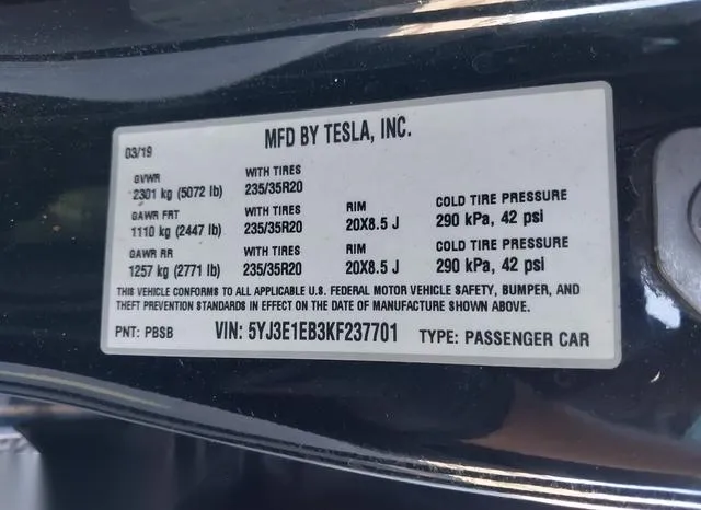 5YJ3E1EB3KF237701 2019 2019 Tesla Model 3- Long Range/Perfo 9