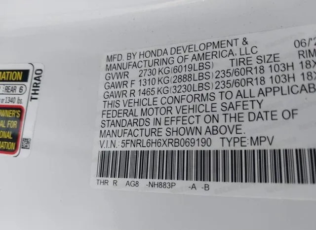 5FNRL6H6XRB069190 2024 2024 Honda Odyssey- Ex-L 9