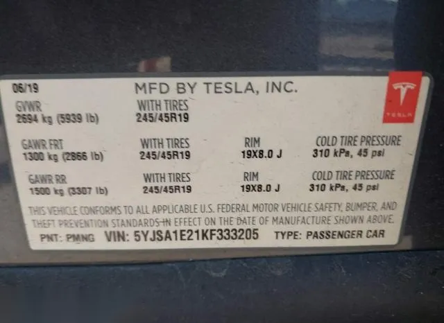 5YJSA1E21KF333205 2019 2019 Tesla Model S- 100D/75D/Long Ra 9